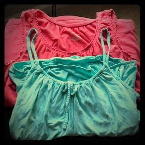 Set of two tank tops teal, pink. Med/Lg
